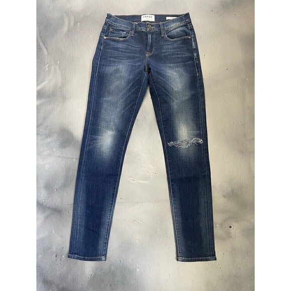 Frame Jeans Womens 23 Le Garcon Slim Blue Denim Distressed - Picture 1 of 4